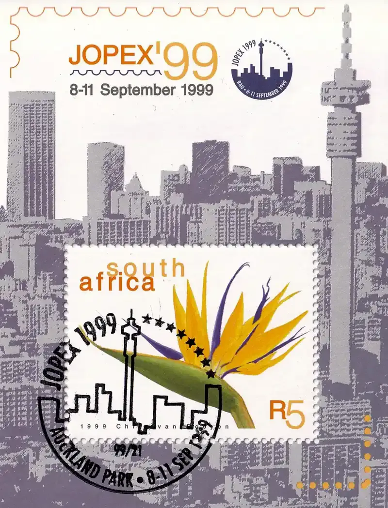 South Africa 1999 Flowers, JOPEX '99 National Stamp Exhibition, Johannesburg (ss/1v). MNH(**) South Africa 1999 Flowers, JOPEX '99 National Stamp Exhibition, Johannesburg (ss/1v). MNH(**)