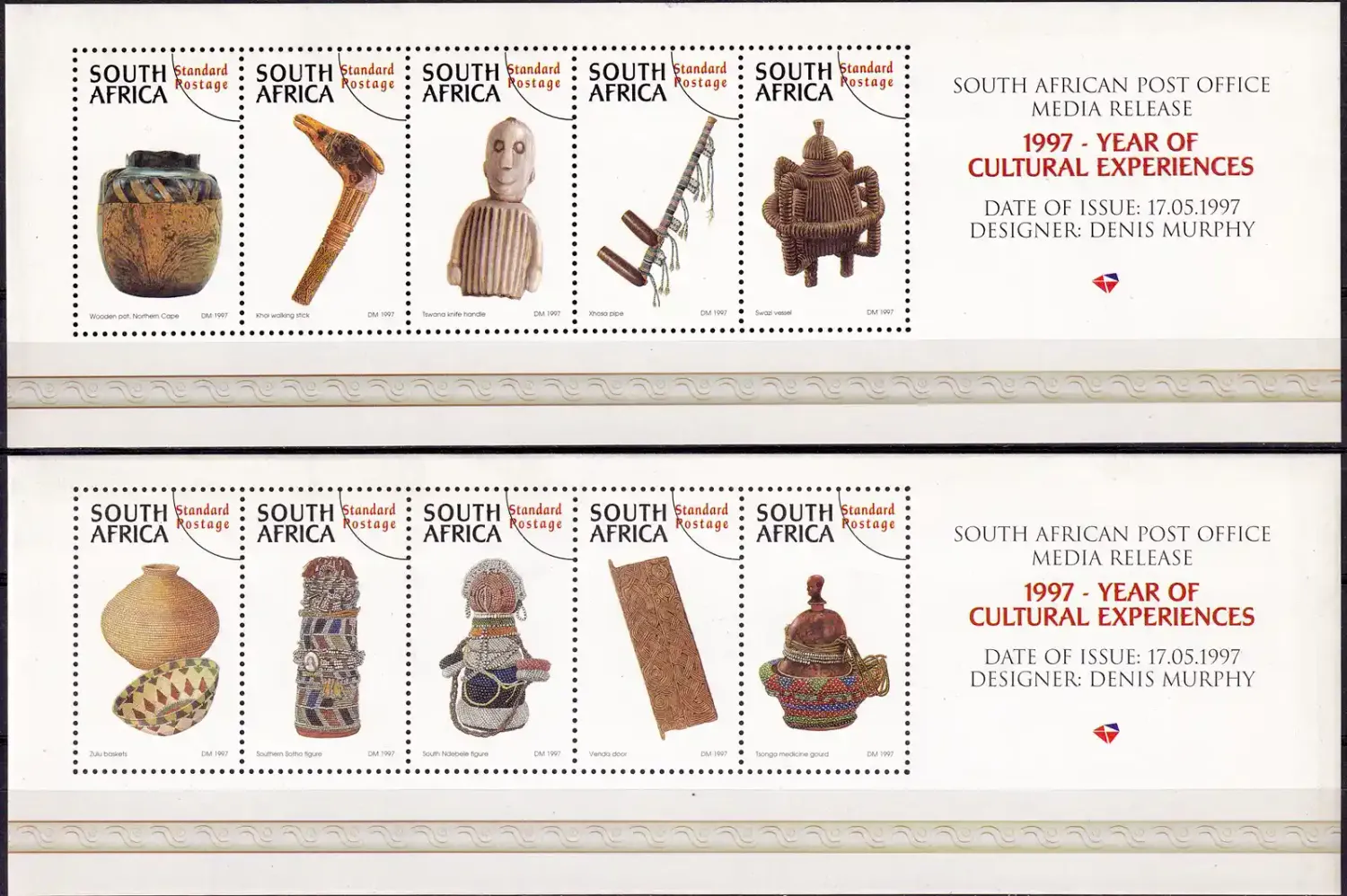 South Africa 1997 Year of Cultural Experiences (Imperf Media Release) (ss/10v) MNH(**) South Africa 1997 Year of Cultural Experiences (Imperf Media Release) (ss/10v) MNH(**)