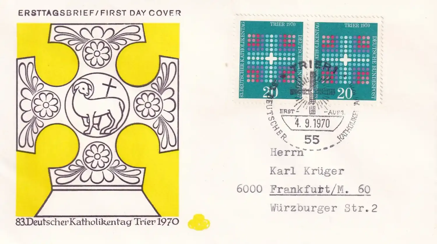 Germany 1970 The 83rd German Catholic Day. FDC Germany 1970 The 83rd German Catholic Day. FDC