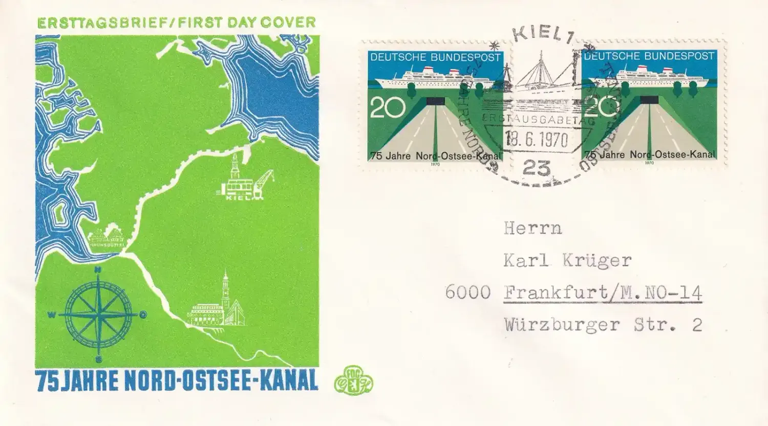 Germany 1970 The 75th Anniv of the Kieler Canal. FDC Germany 1970 The 75th Anniv of the Kieler Canal. FDC