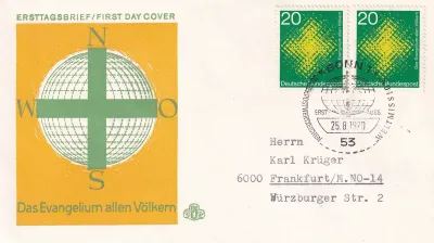 Germany 1970 Mission of the World. FDC Germany 1970 Mission of the World. FDC