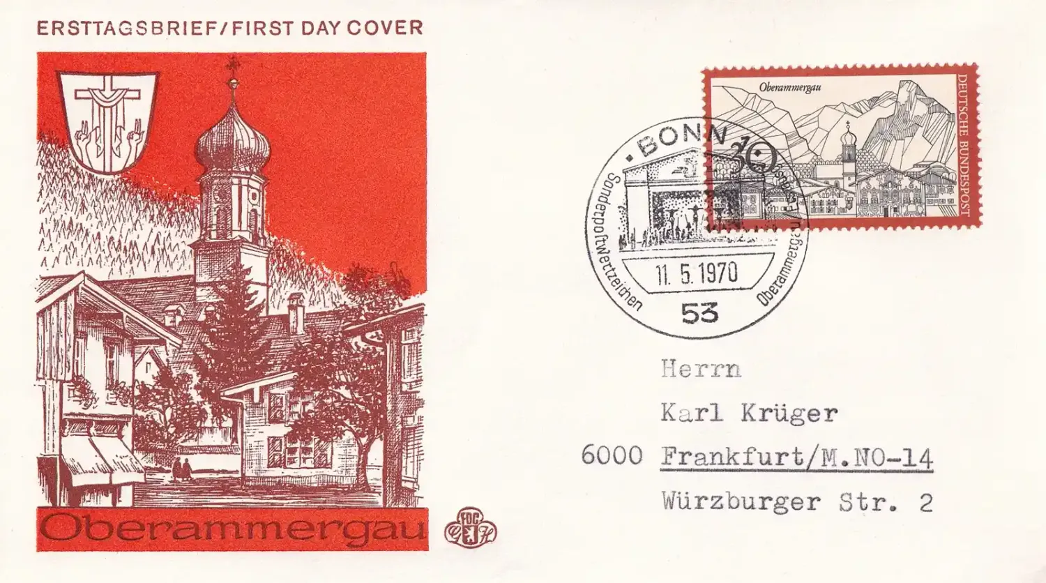 Germany 1970 The town of Oberammergau. FDC Germany 1970 The town of Oberammergau. FDC