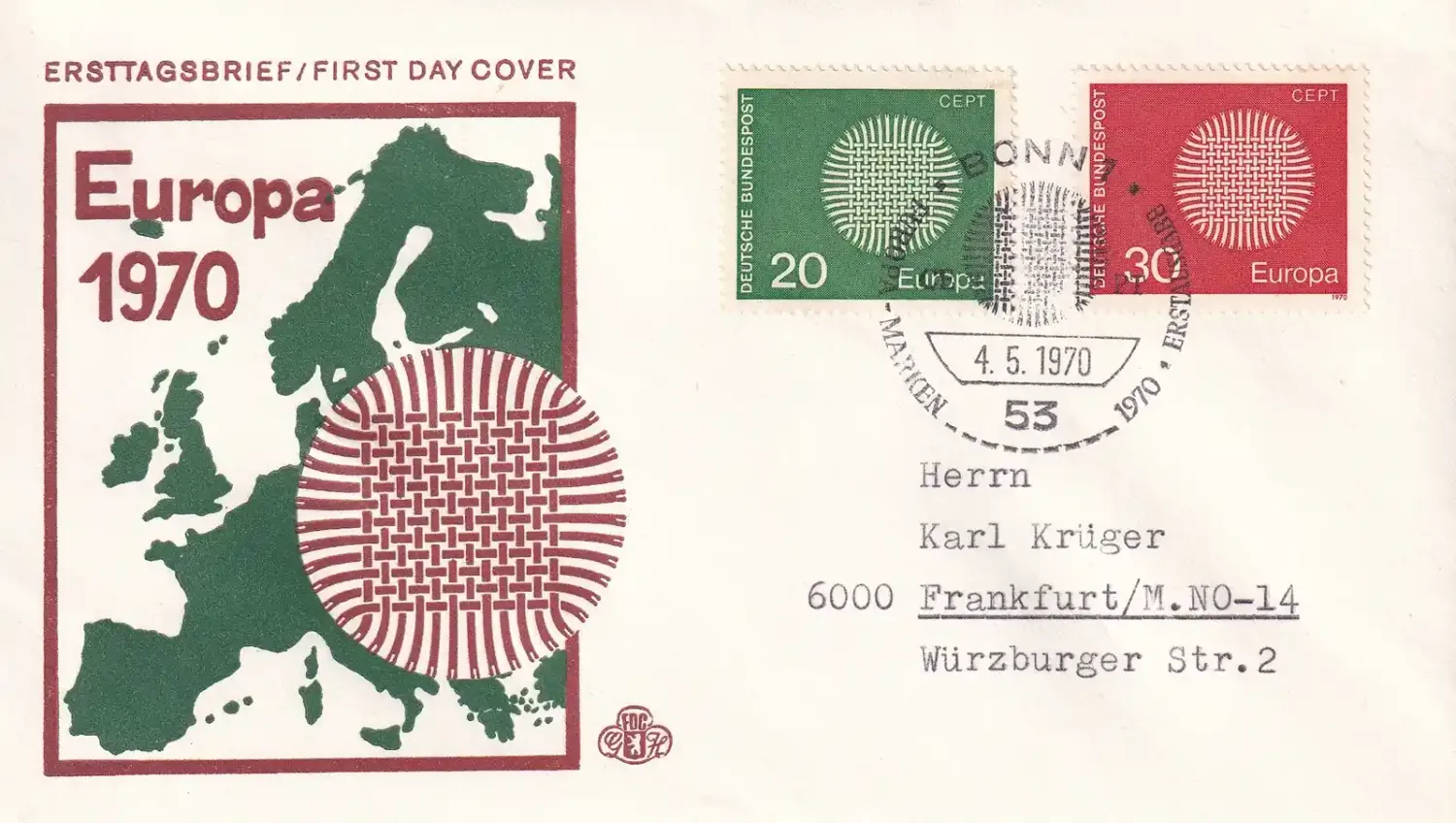 Germany 1970 EUROPA Stamps. FDC Germany 1970 EUROPA Stamps. FDC