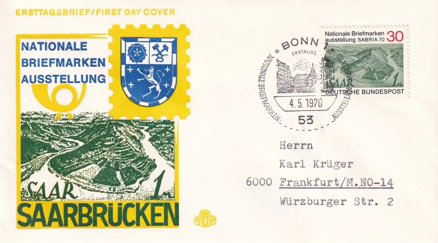 Germany 1970 Stamp Exhibition SABRIA 70. FDC Germany 1970 Stamp Exhibition SABRIA 70. FDC
