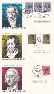 Germany 1970 The 200th Anniv of the Birth of Beethoven, Hegel, and Hölderlin. FDC Germany 1970 The 200th Anniv of the Birth of Beethoven, Hegel, and Hölderlin. FDC