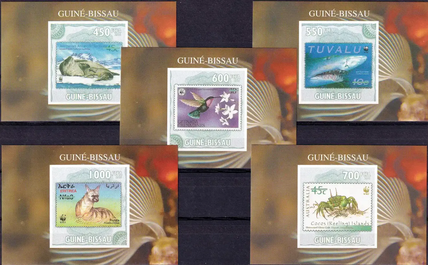 Guinea-Bissau 2010 WWF-Fauna, Birds, Mammals, Marine Life. Imperf (5v). MNH