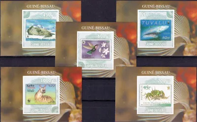 Guinea-Bissau 2010 WWF-Fauna, Birds, Mammals, Marine Life. Imperf (5v). MNH