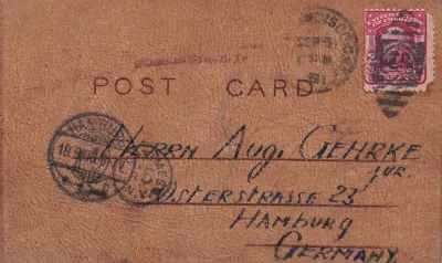 USA 1906, Leather postcard to Germany. VFU