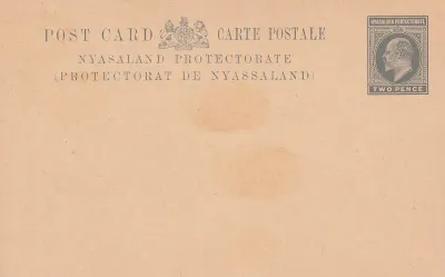 Nyasaland 1907 Postal stationery Postcard 2d issued by the Nyasaland Protectorate Nyasaland 1907 Postal stationery Postcard 2d issued by the Nyasaland Protectorate