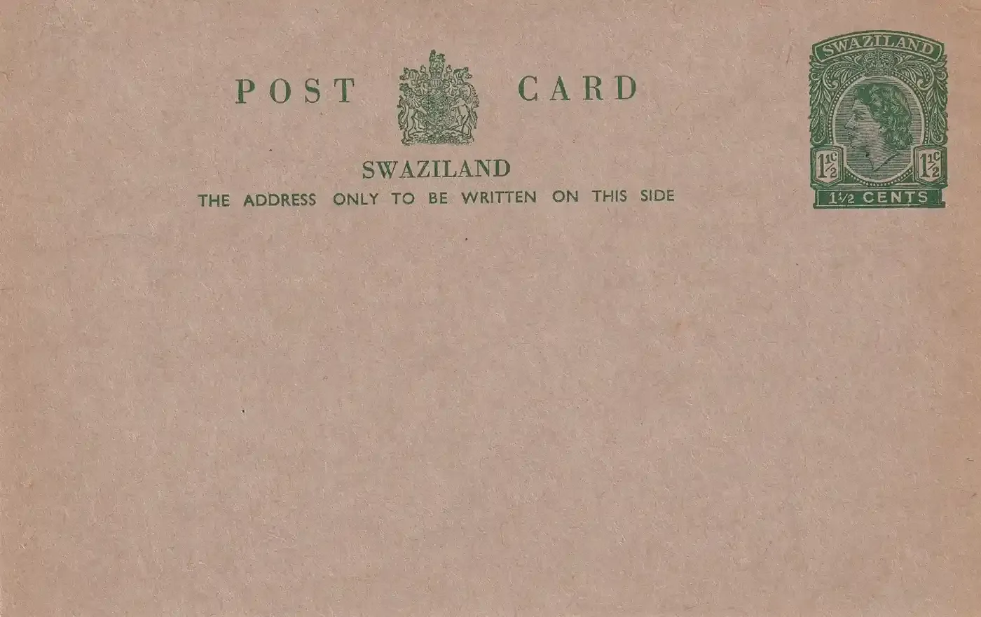 Swaziland 1961 QEII 1½c Postcard, Unused Swaziland 1961 QEII 1½c Postcard, Unused