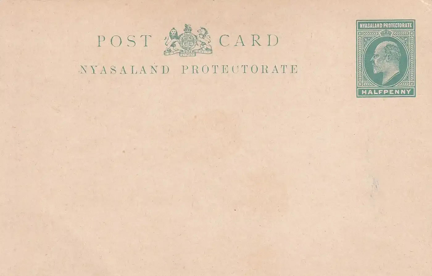 Nyasaland 1907 Postal stationery Postcard ½d issued by the Nyasaland Protectorate Nyasaland 1907 Postal stationery Postcard ½d issued by the Nyasaland Protectorate