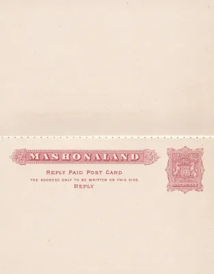 Rhodesia 1890 (Mashonaland) Coat of Arms "Reply Paid Postcard" Rhodesia 1890 (Mashonaland) Coat of Arms "Reply Paid Postcard"