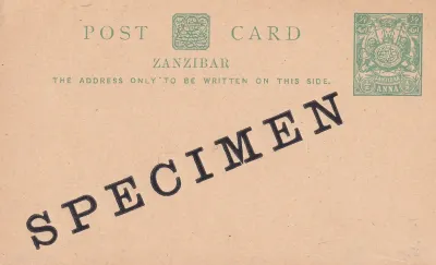 Zanzibar Specimen Postal Stationery Postcard ½d Anna Denomination Zanzibar Specimen Postal Stationery Postcard ½d Anna Denomination