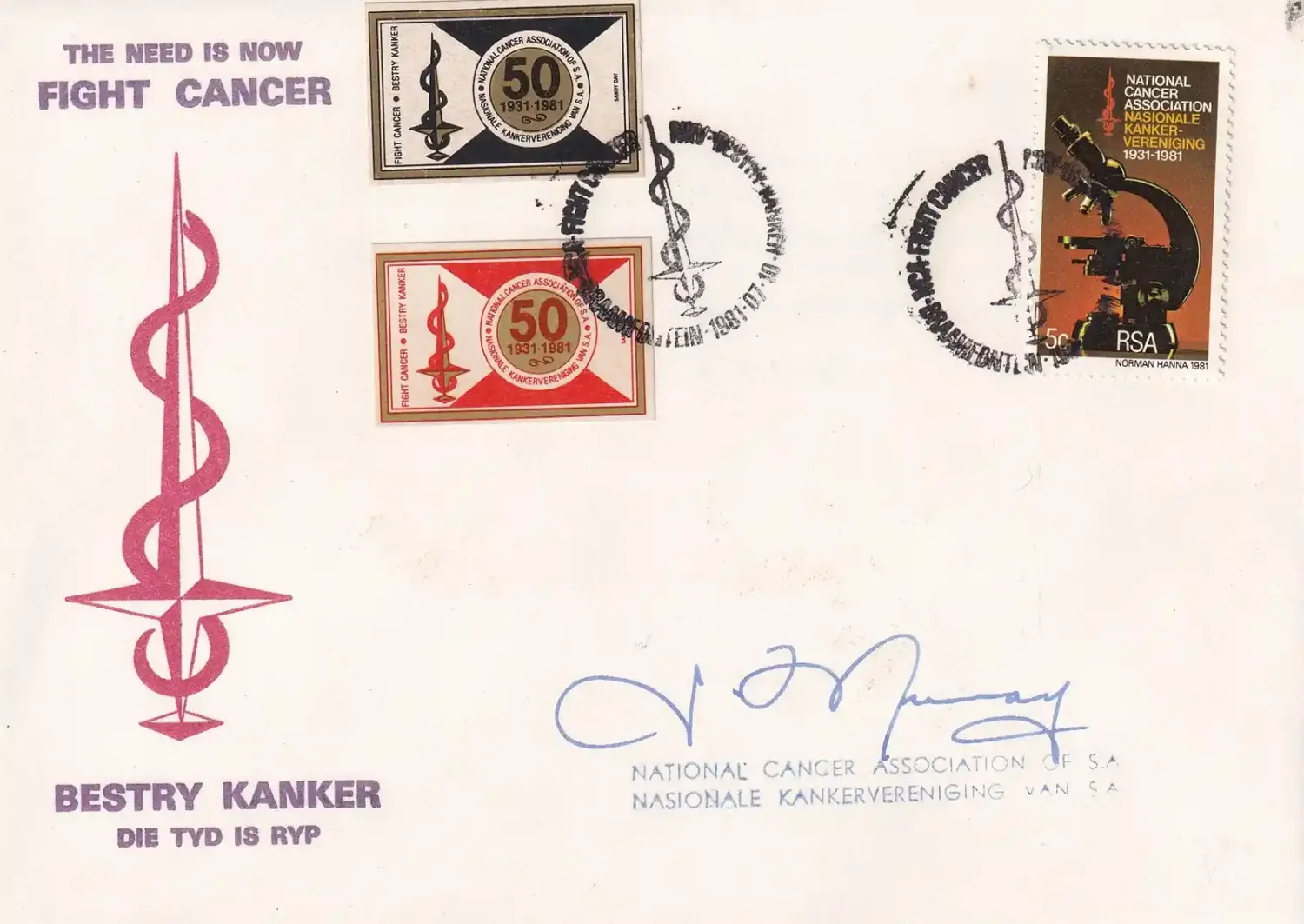 South Africa 1981 Cancer (Signed) special FDC South Africa 1981 Cancer (Signed) special FDC