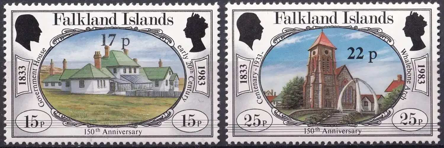 Falkland Islands 1984 Issues of 1983 Surcharged. Buildings (2v) MNH(**) Falkland Islands 1984 Issues of 1983 Surcharged. Buildings (2v) MNH(**)