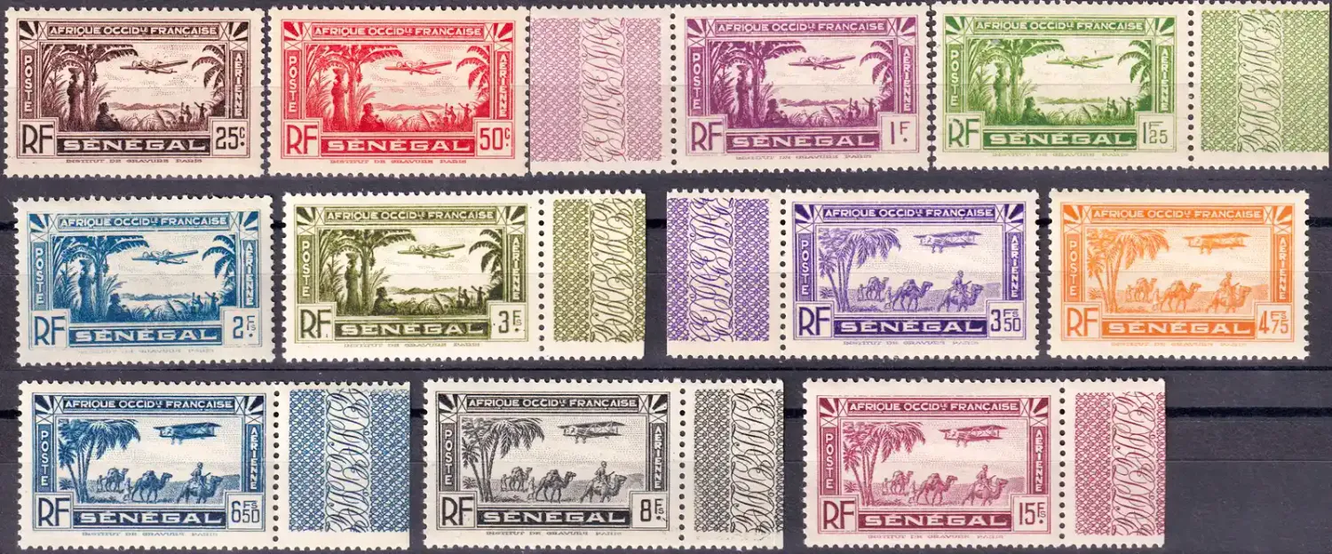 Senegal 1935 Airmail - Airplane over Landscape &amp; Camels (11v). MNH(**)