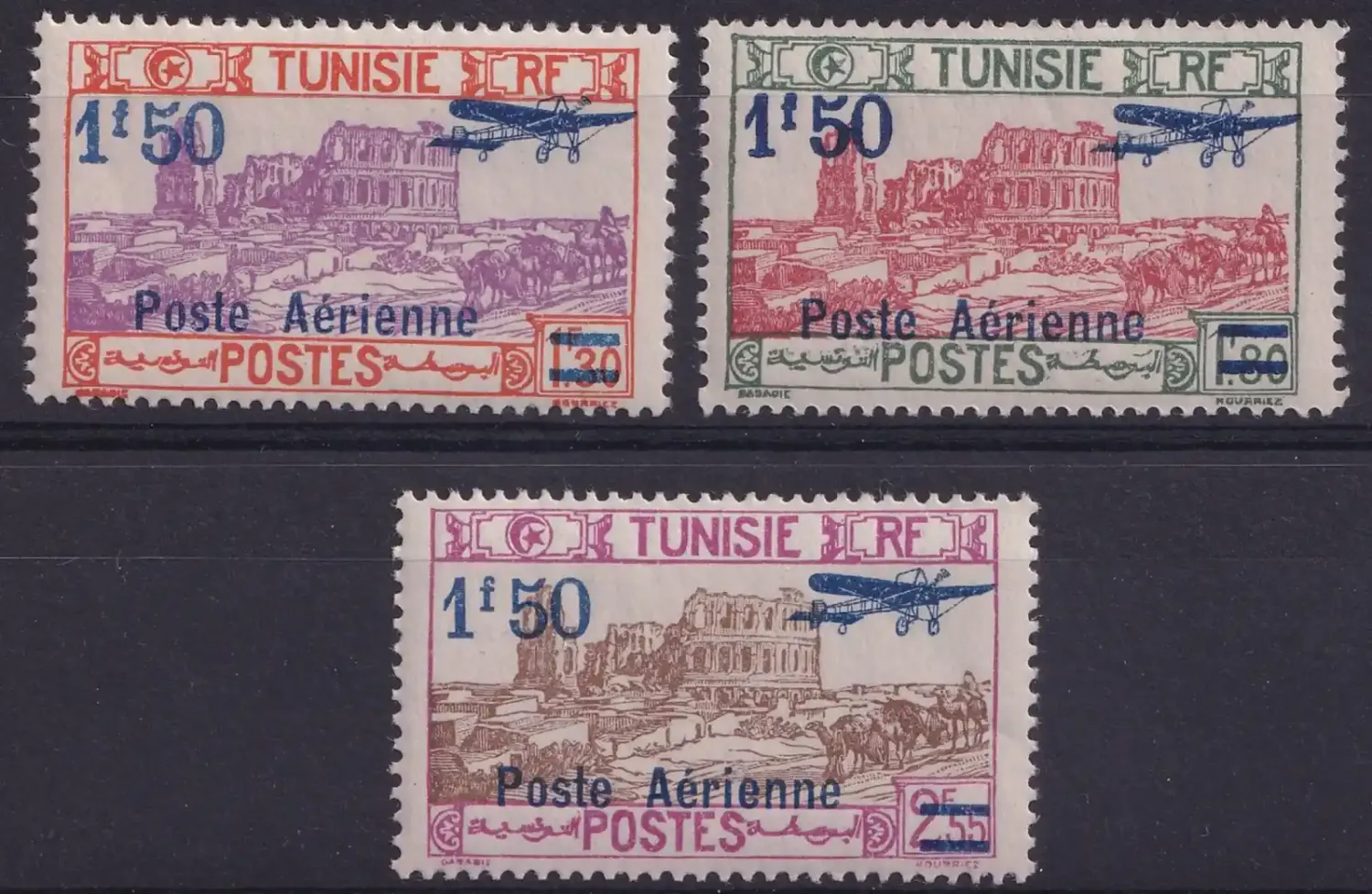 Tunisia 1930 Airmail - Issues of 1928 Surcharged (3v). MNH(**)