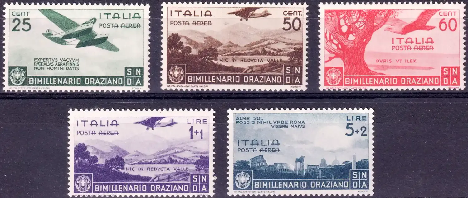Italy 1936 Airmail - The 2000th Anniversary of the Birth of Horace, 65 BC - 8 BC (5v) MNH(**) Italy 1936 Airmail - The 2000th Anniversary of the Birth of Horace, 65 BC - 8 BC (5v) MNH(**)