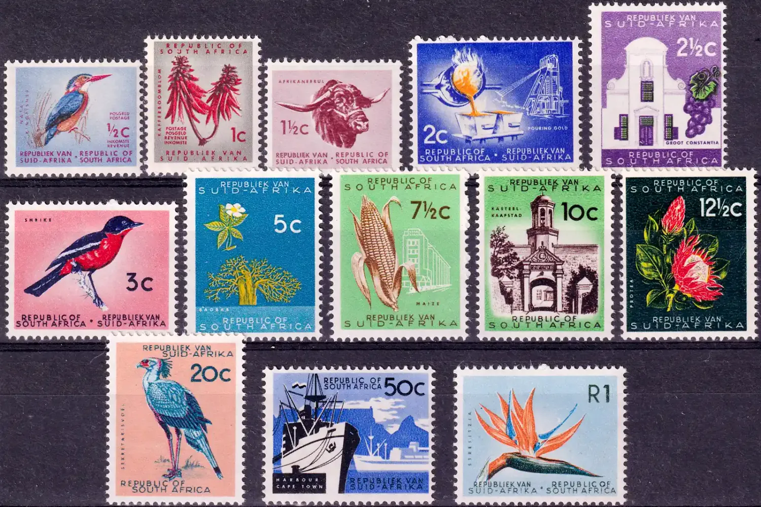 South Africa 1961 Definitive Issue-Local Motives, Birds, Mammals, Flora, Buildings, Ships. MNH(**)