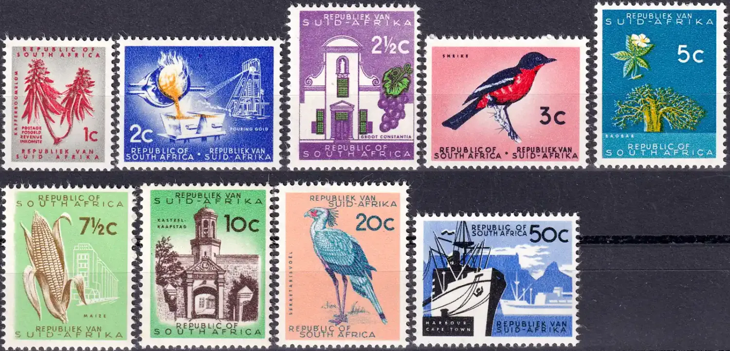 South Africa 1961 Definitive (Without Wmk) Issue: Local Motives, Birds, Mammals, Flora, Buildings, Ships. MNH(**) South Africa 1961 Definitive (Without Wmk) Issue: Local Motives, Birds, Mammals, Flora, Buildings, Ships. MNH(**)