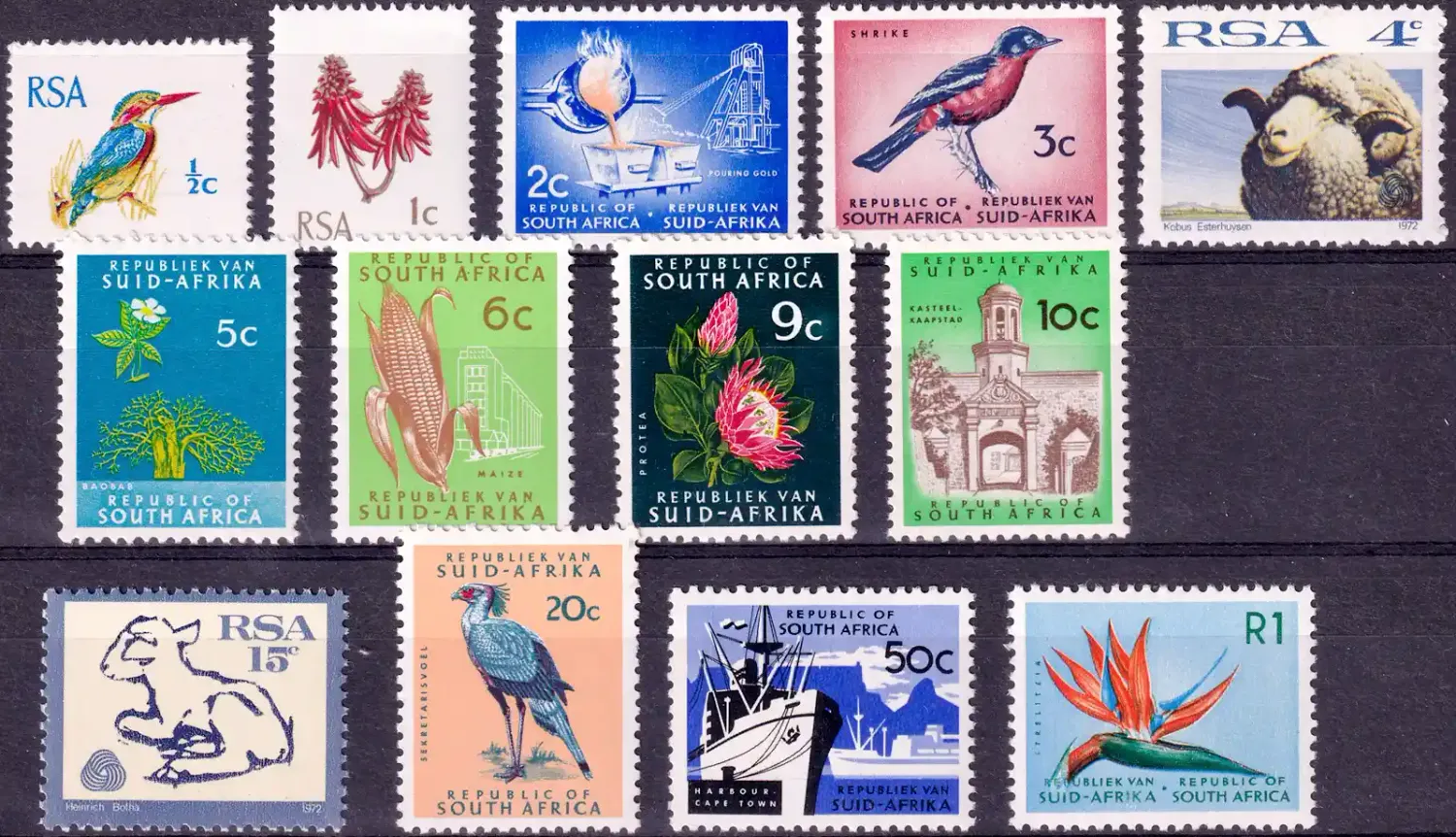 South Africa 1972 Definitive (Without Wmk) Issue: Local Motives, Birds, Mammals, Flora, Buildings, Ships. MNH(**) South Africa 1972 Definitive (Without Wmk) Issue: Local Motives, Birds, Mammals, Flora, Buildings, Ships. MNH(**)