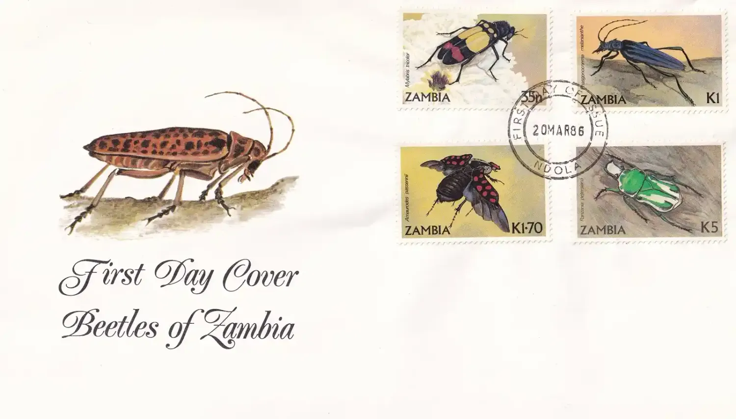 Zambia 1986 Beetles, FDC