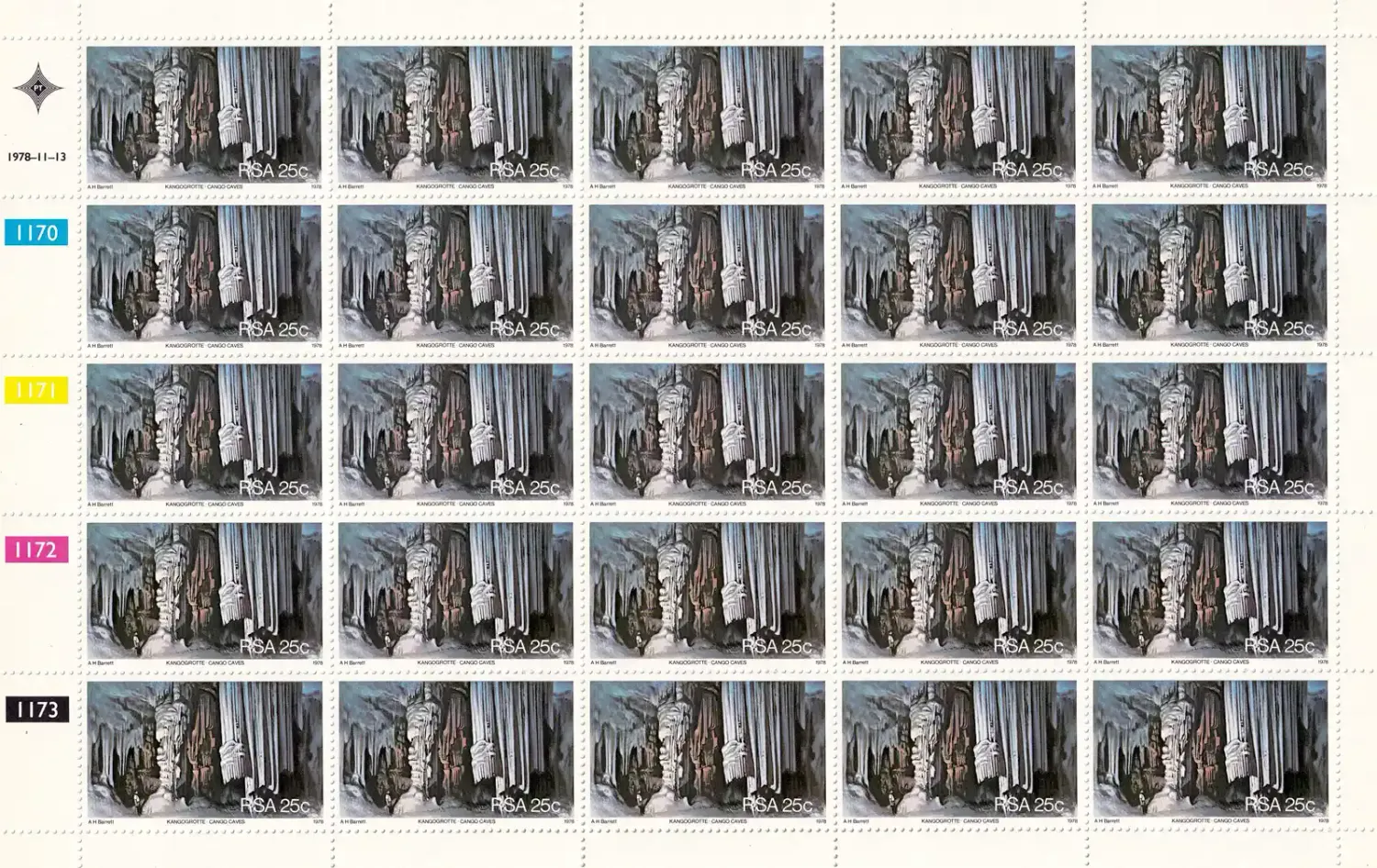 South Africa 1978 Tourism: Scenic Views, Caves, Mountains (Full Sheet) MNH(**)