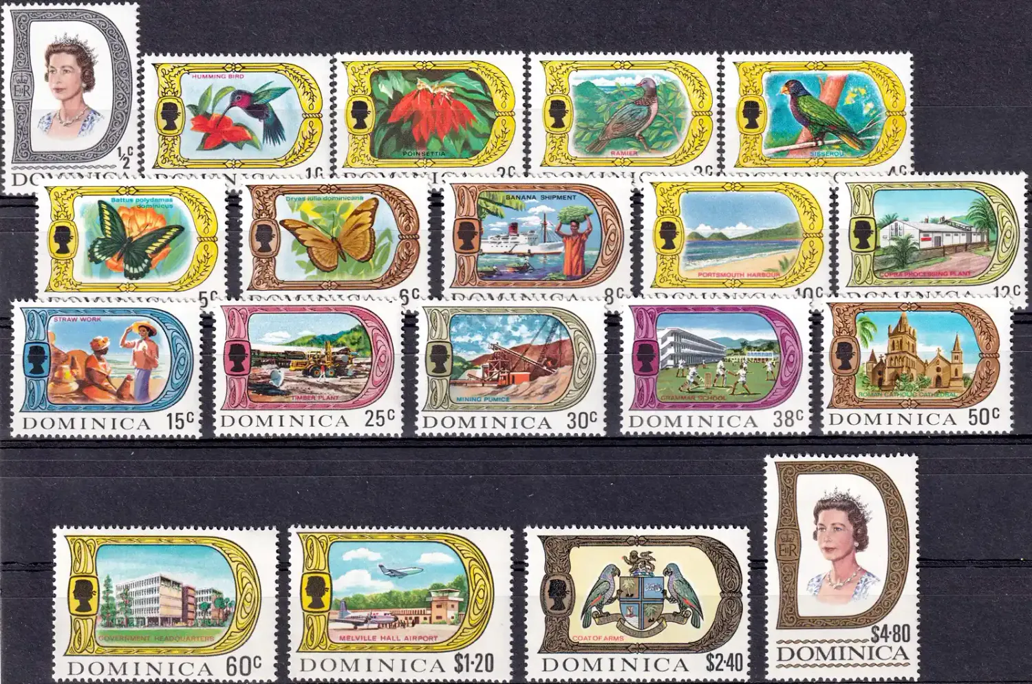 Dominica 1969 Local Motives, Birds, Butterflies, Buildings, Birds, Aviation-MNH(**) Dominica 1969 Local Motives, Birds, Butterflies, Buildings, Birds, Aviation-MNH(**)