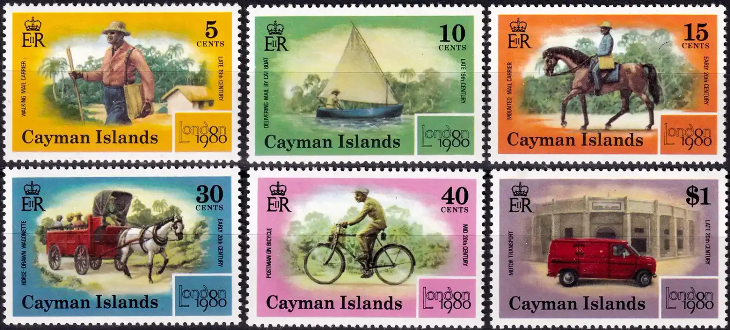 Cayman Islands 1980 Transportation - International Stamp Exhibition "LONDON 1980" (6v)-MNH(**) Cayman Islands 1980 Transportation - International Stamp Exhibition "LONDON 1980" (6v)-MNH(**)