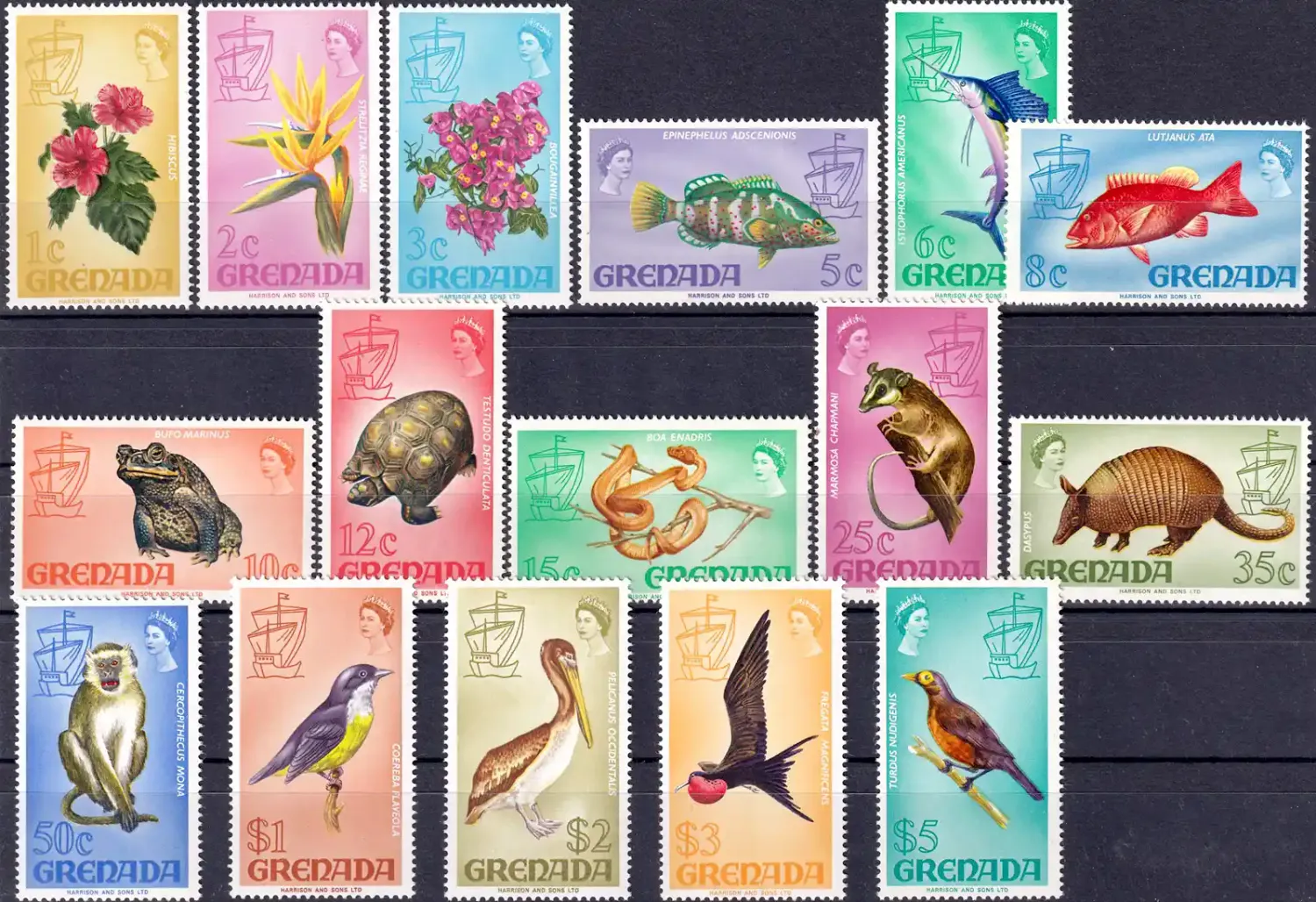Grenada 1968 Fauna and Flora: Birds, Mammals, Flowers, Marine Life. (16v) - MNH(**) Grenada 1968 Fauna and Flora: Birds, Mammals, Flowers, Marine Life. (16v) - MNH(**)