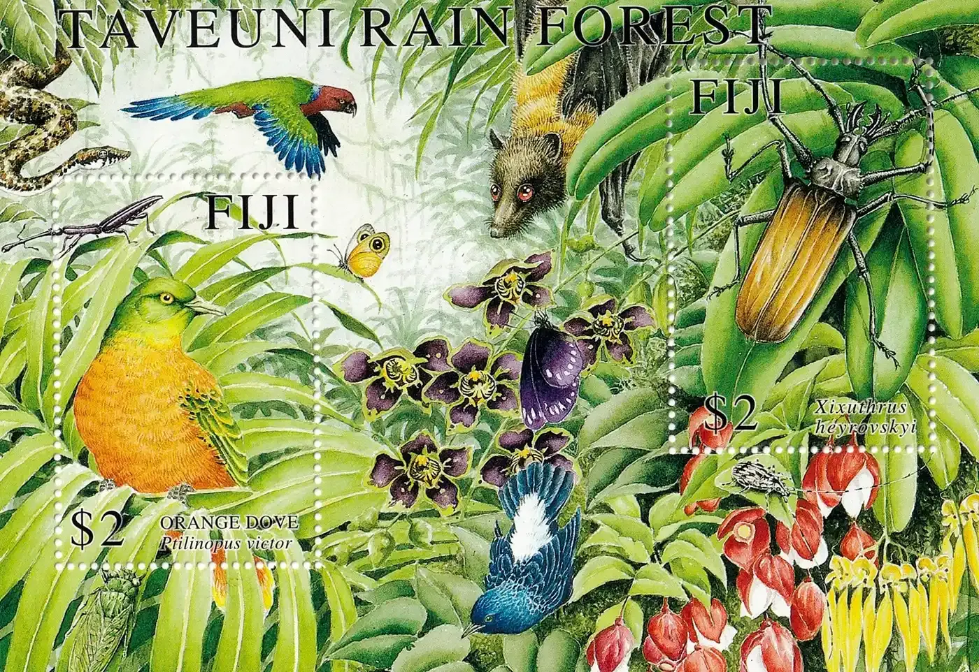 Fiji 2001 Taveuni Rainforest, Birds, Insects (ss/2v) MNH(**)