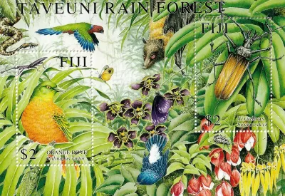 Fiji 2001 Taveuni Rainforest, Birds, Insects (ss/2v) MNH(**) Fiji 2001 Taveuni Rainforest, Birds, Insects (ss/2v) MNH(**)