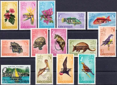 Grenada 1974 Independence - Issues of 1968 Ovpt "INDEPENDENCE 7TH FEB. 1974" Fauna and Flora: Birds, Mammals, Flowers, Marine Life. (14v) - MNH(**) Grenada 1974 Independence - Issues of 1968 Ovpt "INDEPENDENCE 7TH FEB. 1974" Fauna and Flora: Birds, Mammals, Flowers, Marine Life. (14v) - MNH(**)