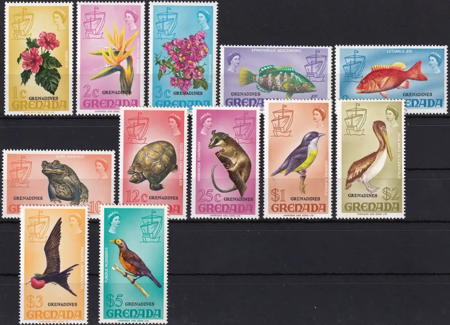 Grenada Grenadines 1974 Issues of Grenada (Fauna &amp; Flora) Overprinted "GRENADINES" (12v). MNH(**)
