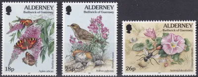 Alderney 1997 Fauna and Flora (Birds, Butterflies & Flowers) - New Values (6v) MNH(**) Alderney 1997 Fauna and Flora (Birds, Butterflies & Flowers) - New Values (6v) MNH(**)