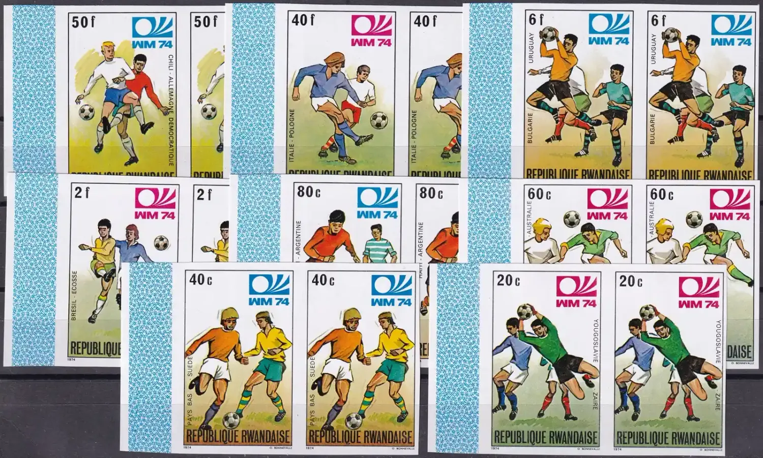 Rwanda 1974 Football World Cup - West Germany (Imperf pairs) (8v). MNH(**) Rwanda 1974 Football World Cup - West Germany (Imperf pairs) (8v). MNH(**)