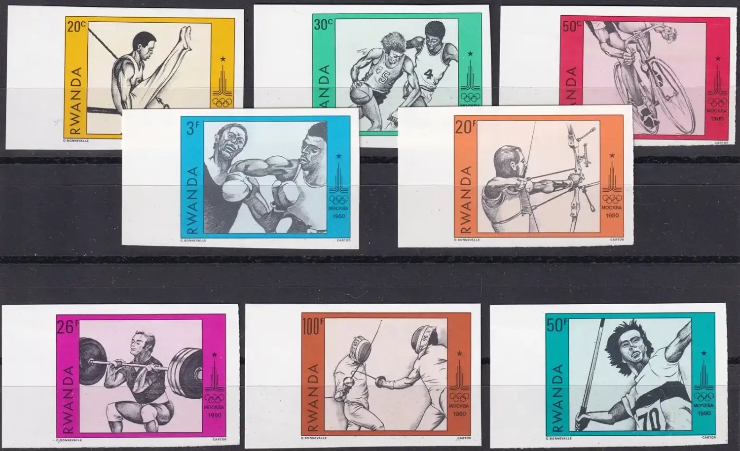 Rwanda 1980 Olympic Games - Moscow, USSR (Imperf) (8v). MNH(**) Rwanda 1980 Olympic Games - Moscow, USSR (Imperf) (8v). MNH(**)