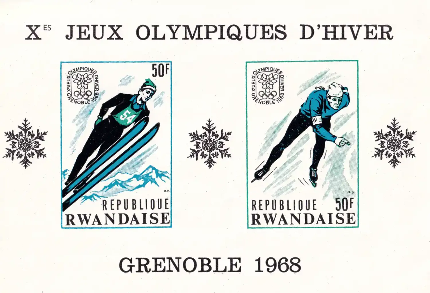 Rwanda 1968 Winter Olympic Games - Grenoble, France (Imperf) (ss/2v). MNH(**) Rwanda 1968 Winter Olympic Games - Grenoble, France (Imperf) (ss/2v). MNH(**)