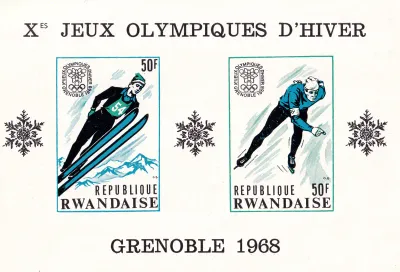 Rwanda 1968 Winter Olympic Games - Grenoble, France (Imperf) (ss/2v). MNH(**) Rwanda 1968 Winter Olympic Games - Grenoble, France (Imperf) (ss/2v). MNH(**)