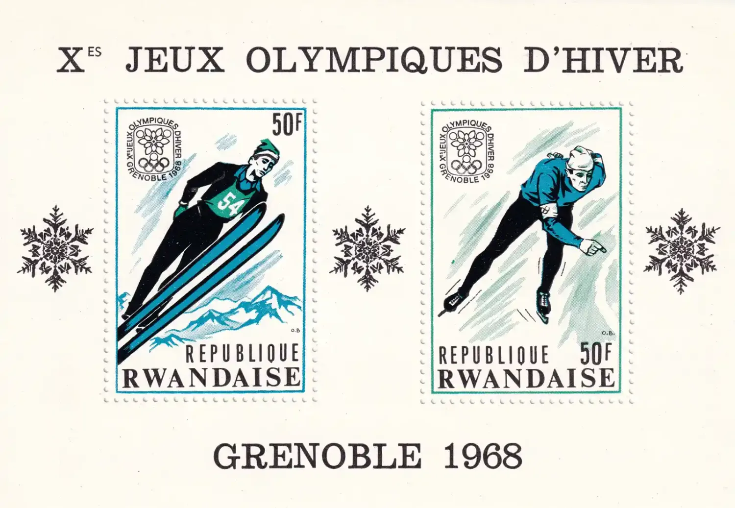 Rwanda 1968 Winter Olympic Games - Grenoble, France (ss/2v). MNH(**) Rwanda 1968 Winter Olympic Games - Grenoble, France (ss/2v). MNH(**)