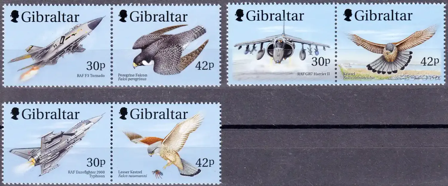 Gibraltar 1999 Wings of Prey - Fighter Jets, Birds (6v). MNH(**)