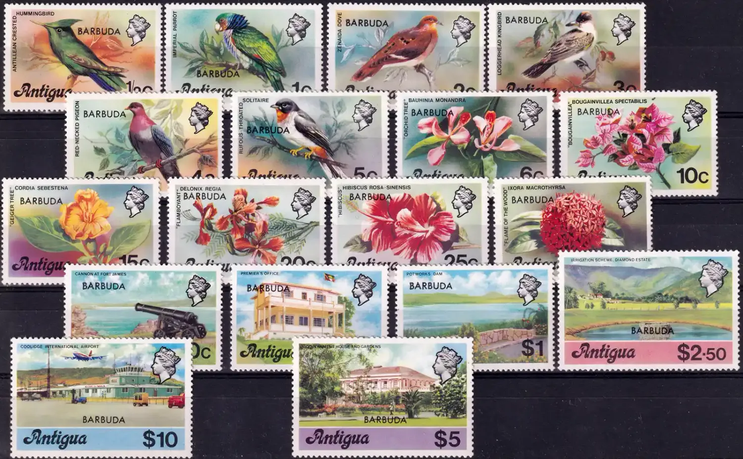 Barbuda 1977 Ovpt "BARBUDA". Birds, Flowers, Buildings. MNH(**) Barbuda 1977 Ovpt "BARBUDA". Birds, Flowers, Buildings. MNH(**)