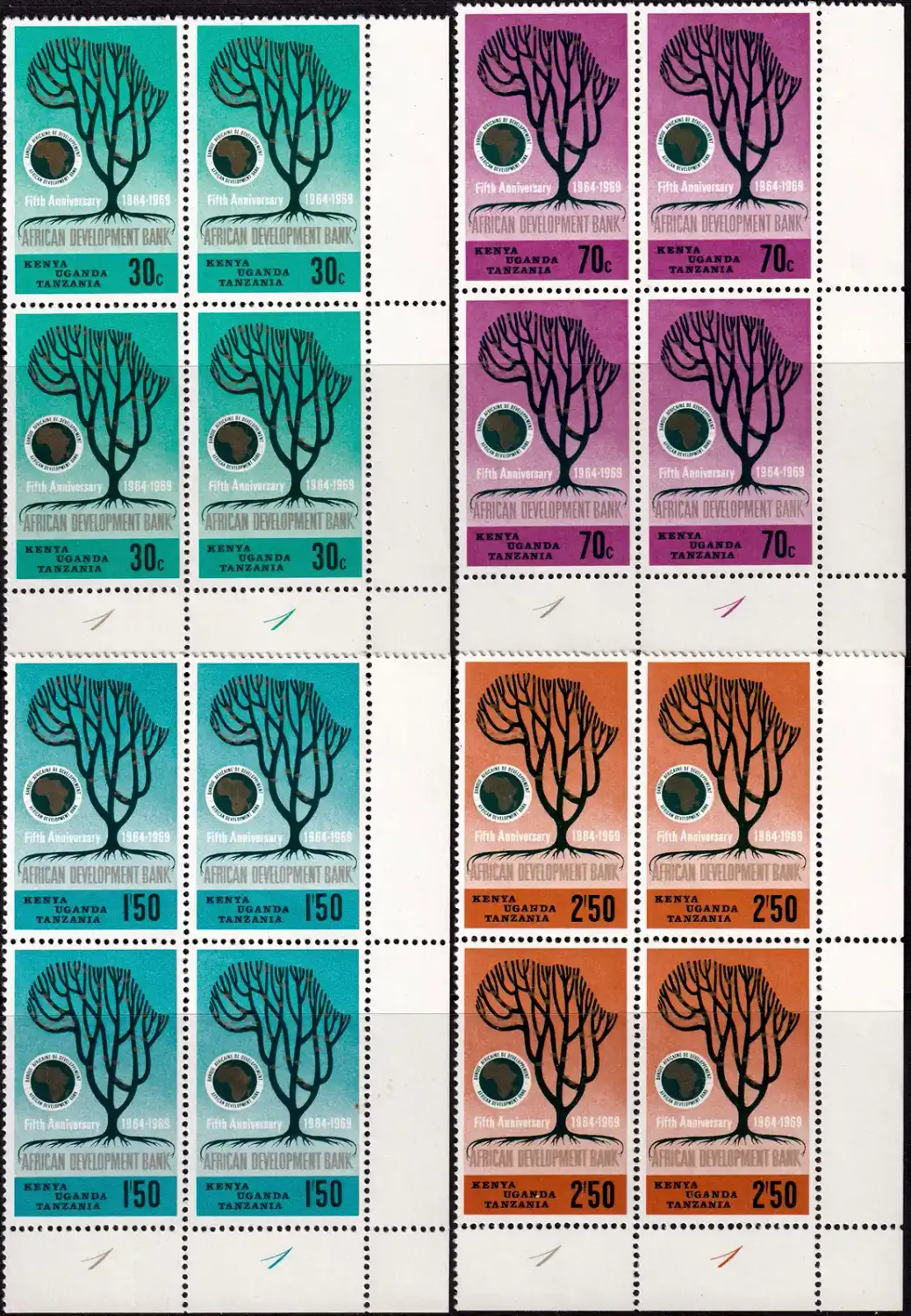 Kenya, Uganda and Tanganyika 1969 The 5th Anniv of African Development Bank (C/Blocks) MNH(**) Kenya, Uganda and Tanganyika 1969 The 5th Anniv of African Development Bank (C/Blocks) MNH(**)