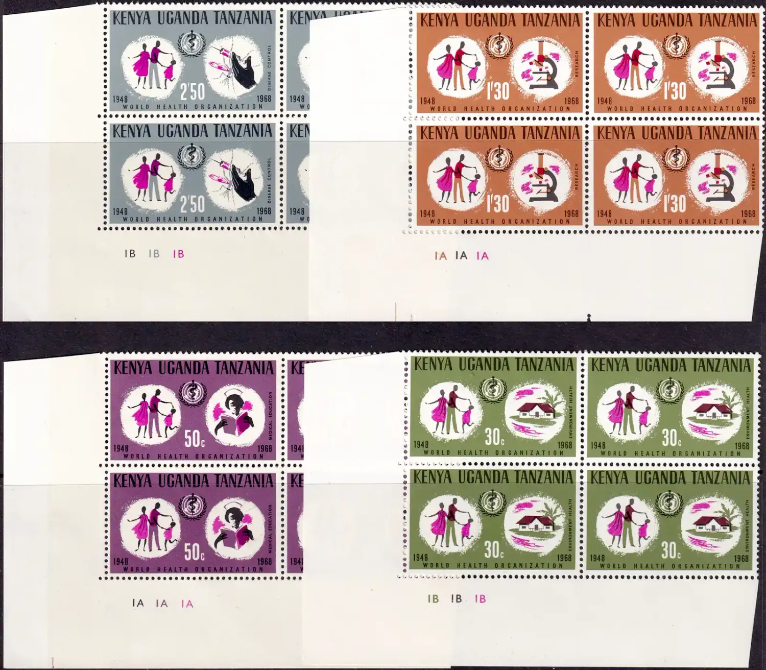 Kenya, Uganda and Tanganyika 1968 The 20th Anniv of World Health Organization (C/Blocks) MNH(**)