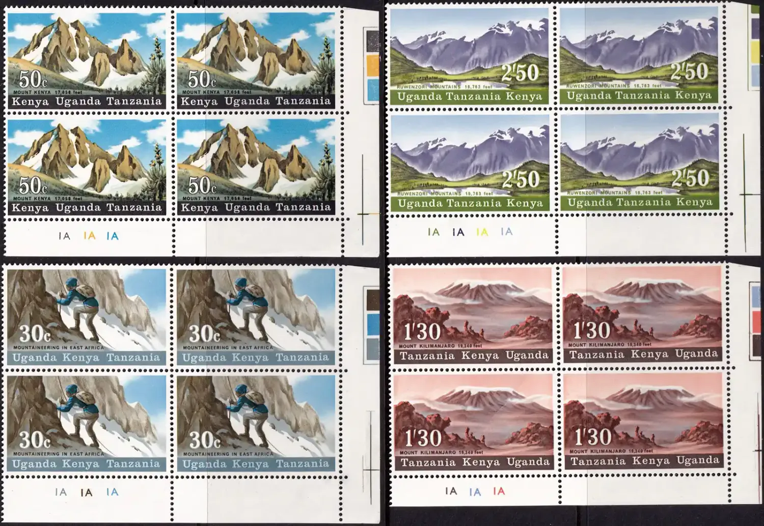 Kenya, Uganda and Tanganyika 1968 Mountains of East Africa (C/Blocks) MNH(**) Kenya, Uganda and Tanganyika 1968 Mountains of East Africa (C/Blocks) MNH(**)