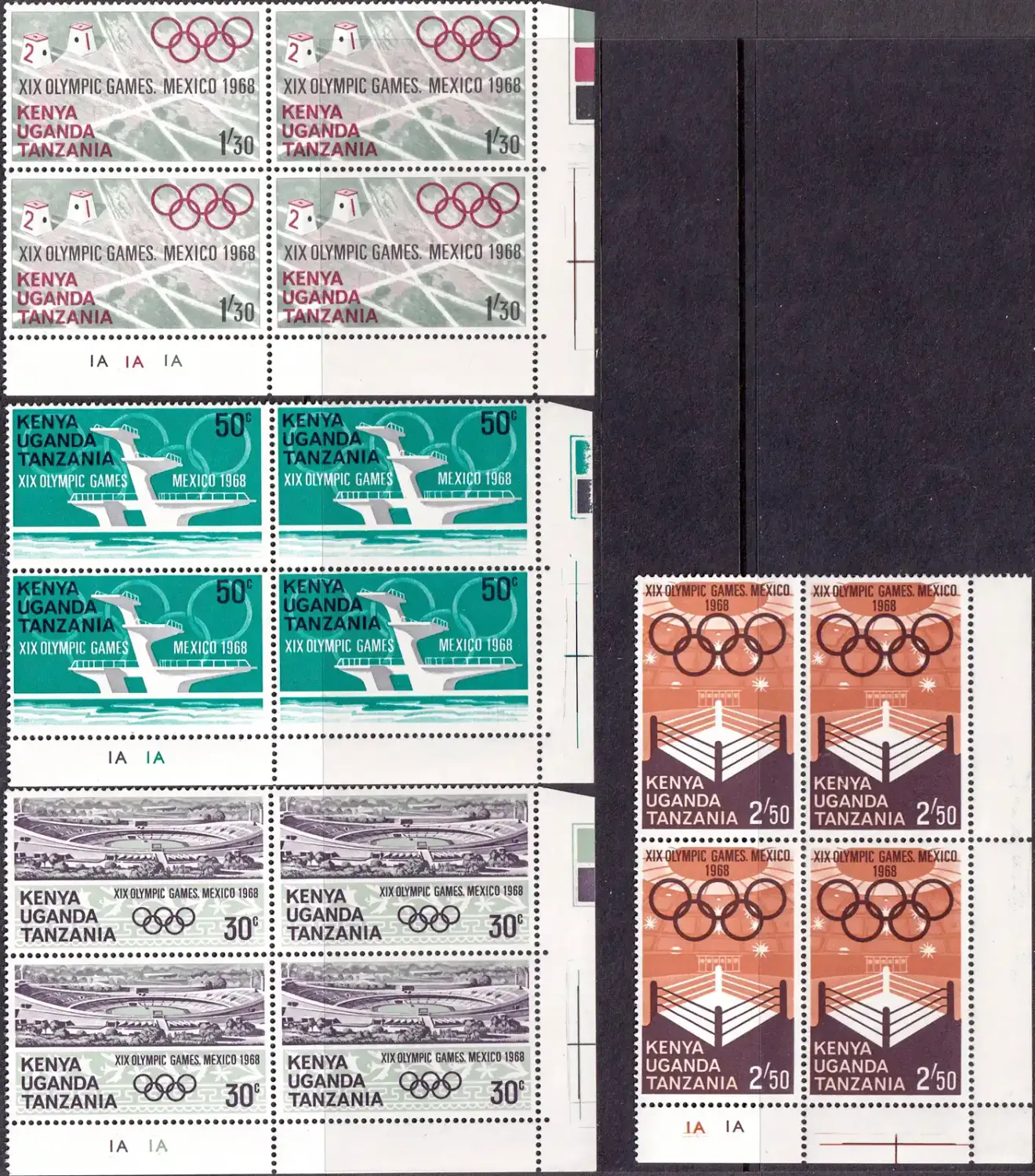 Kenya, Uganda and Tanganyika 1968 Olympic Games - Mexico City, Mexico (C/Blocks) MNH(**) Kenya, Uganda and Tanganyika 1968 Olympic Games - Mexico City, Mexico (C/Blocks) MNH(**)