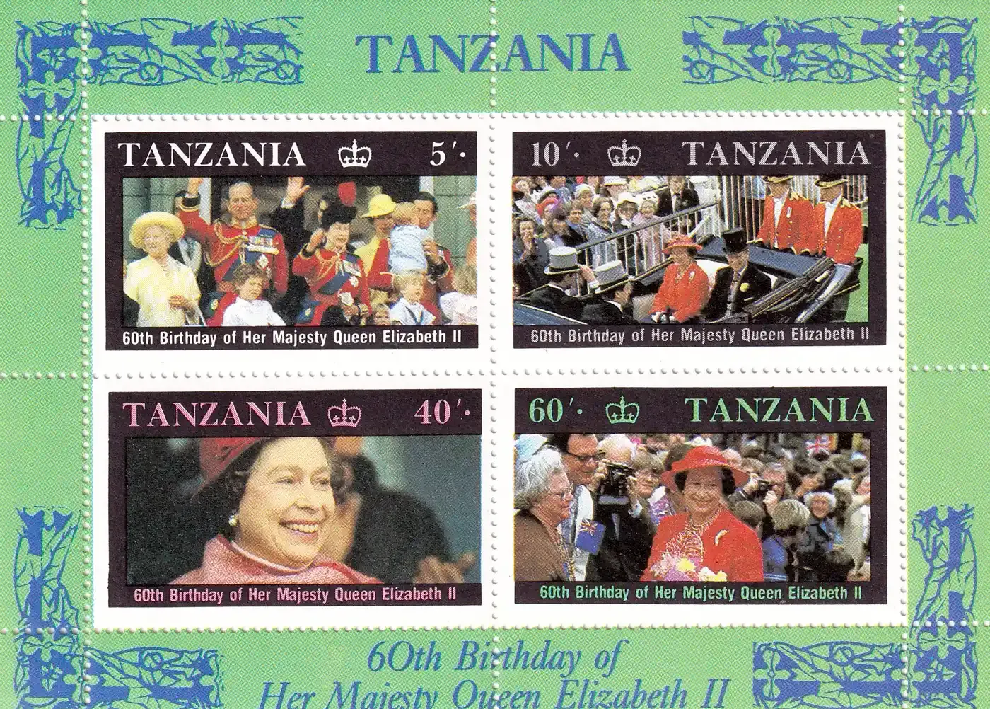 Tanzania 1987 The 60th Anniv of the Birth of Queen Elizabeth II (ss/4v) MNH(**) Tanzania 1987 The 60th Anniv of the Birth of Queen Elizabeth II (ss/4v) MNH(**)