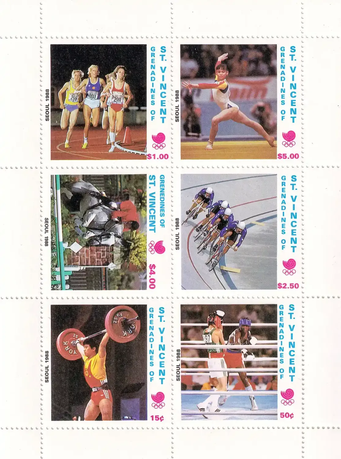 Grenadines Of St. Vincent 1988 Olympics: Gymnastics, Cycling, Boxing Horse/Jumping Weightlifting. MNH(**)