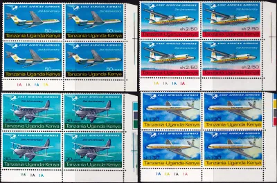 Kenya, Uganda and Tanganyika 1967 The 21st Anniv of East African Airways. Aviation (C/Blocks) MNH(**) Kenya, Uganda and Tanganyika 1967 The 21st Anniv of East African Airways. Aviation (C/Blocks) MNH(**)