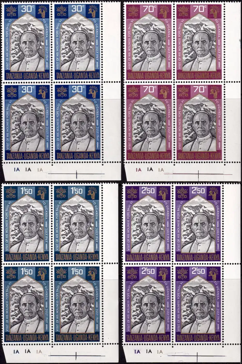 Kenya, Uganda and Tanganyika 1969 Visit of Pope Paul VI to Uganda (C/Blocks) MNH(**) Kenya, Uganda and Tanganyika 1969 Visit of Pope Paul VI to Uganda (C/Blocks) MNH(**)